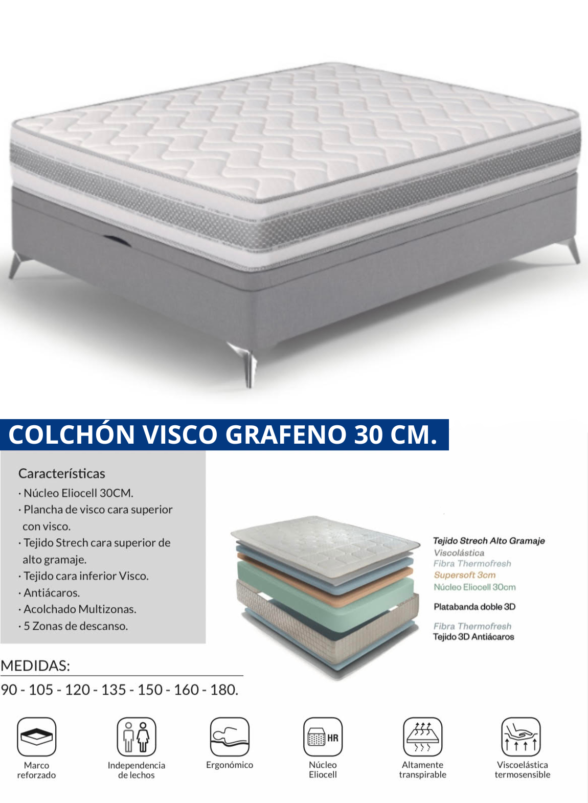 Colchón Visco Grafeno 30cm